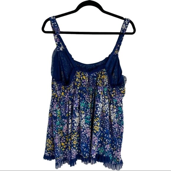 Cacique Plus Blue Floral Slip Dress Nightie Lingerie 18/20 Babydoll Tank top - Picture 7 of 9